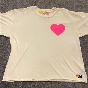 Aviator Nation Women’s Tee with Pink Heart on Cream
